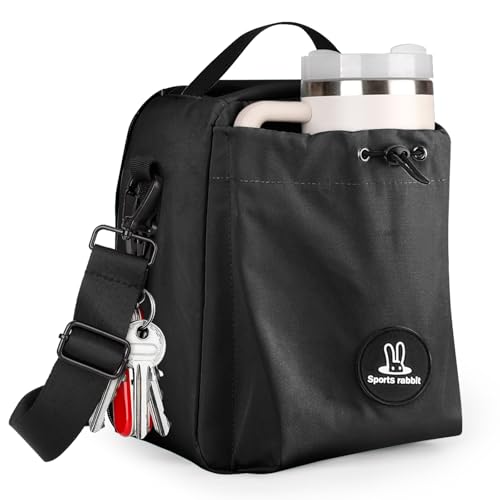 Sports Rabbit Insulated Lunch Bag for Men & Women – Lunch Bag with Water Bottle Holder, Compatible with Owala & 40/30oz Stanley Cups, Adjustable Crossbody Strap – Ideal for Work Travel Picnics (Black) - color: Black
