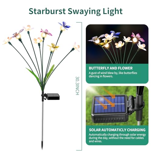 FENSAN Solar Garden Lights,2packs-16LED,Outdoor Solar Powered Decor for Yard, Patio, Pathway, IP65 Waterproof Butterfly Lights - color: butterfly 2packs