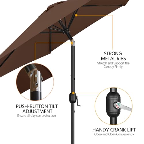 Yaheetech 2 Pack 9FT Outdoor Patio Umbrella Outdoor Table Umbrella w/Push Button Tilt & Crank, Yard Sun Shade UV Protection Waterproof for Pool, Market, Terrace, Beach, Outdoor Restaurant, Brown - color: Brown, size: 9FT