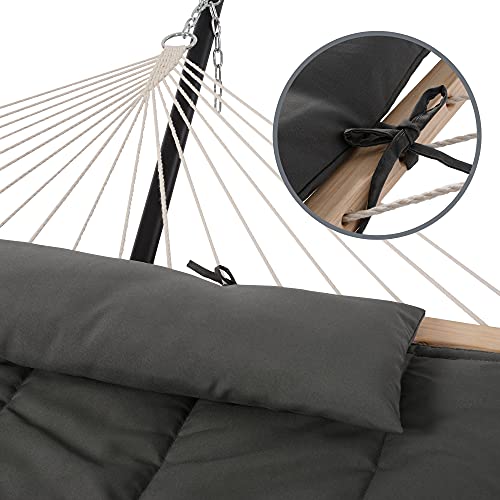 SUNCREAT Hammocks Double Cotton Rope Hammock with Polyester Pad, Heavy Duty Hammock with Wooden Stand, Dark Gray - color: Pad-dark Gray