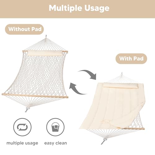 SUNCREAT Hammocks Replacement Hammock for Stand, 475 lbs Capacity, Two Person Backyard Hammock with Pad for Outside, Beige - color: Beige
