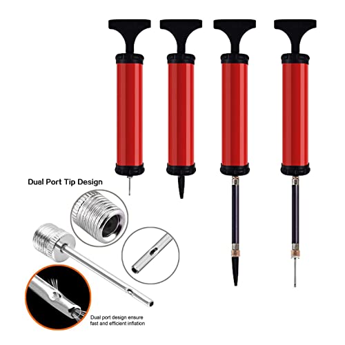 HDNNC Portable Ball Pump, Air Pump with 4 Needles 2 Nozzle 1 Extension Hose Great for Basketball Football Volleyball Soccer - style: Red/Manual