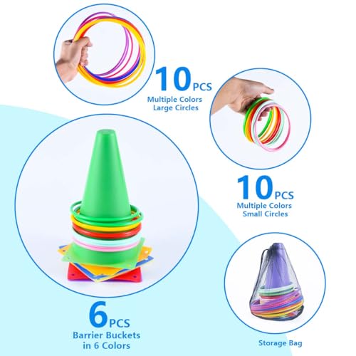OBTANIM 26 Pcs Plastic Colorful Cones Ring Toss Combo Set Outdoor Carnival Games for Kids Adults Birthday Party Throwing Backyard Games - style: Cones Ring