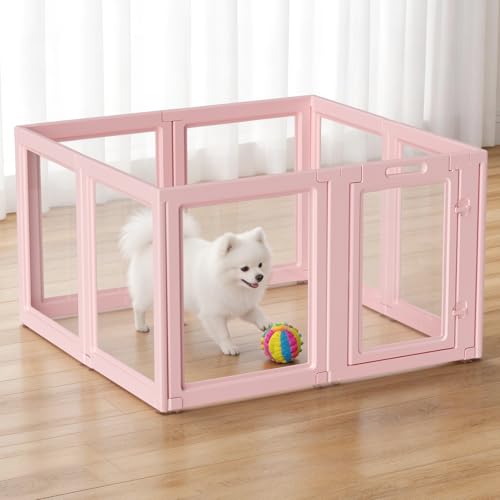 DIY Clear Acrylic Dog Playpen House,Quick Easy Assembly and Disassembly,Strong Floor Suction,Indoor and Outdoor Use,Easy Cleansing Puppy Fence (Skin Pink, 23.6" H, 8PCS) - color: Skin Pink, size: 23.6"H
