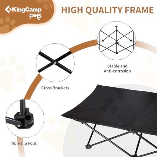 KingCamp Elevated Dog Bed for Large Dogs, Outdoor Raised Cooling Pet Cot Bed with Washable Breathable Mesh & No-Slip Feet Perfect for Camping, Backyard, Indoor Use (Large, Black) - size: 49.6"L x 26"W x 13"Th