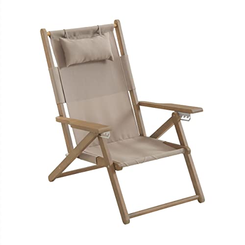 Lavish Home Beach Chair - Outdoor Weather-Resistant Wood Folding Chair with Backpack Straps - 4-Position Reclining Seat - Beach Essentials (Taupe) - color: Taupe, style: Set of 1