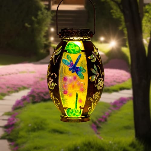 STARSOUL Solar Lantern Outdoor Waterproof, Hanging Solar Lantern for Patio Garden Yard Decor, Dragonfly Garden Decor, Dragonfly Gift for Women - color: Dragonfly