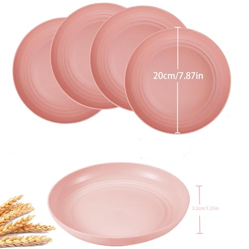 Wheat Straw Dinner Plates Set of 4, Unbreakable Reusable Plates, Lightweight Microwave & Dishwasher Safe, BPA Free Pink Dinnerware for Kitchen, Camping & Daily Use - color: Pink
