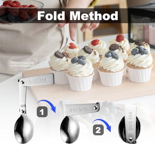 4pcs Foldable Fork and Spoon Set, Stainless Steel Folding Spoon and Fork Portable Tableware for Outdoors Travel Camping Replacement Utensils Compatible with Thermos Funtainer 16oz Food Jar