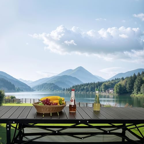 Large Folding Camping Table Aluminum with Storage for 4-6 People 55"X27.5" Roll Up Tall Outdoor Portable Table Lightweight with Carry Bag for Picnic BBQ Backyard Beach - color: Black-55*27.5-2.08in Panel