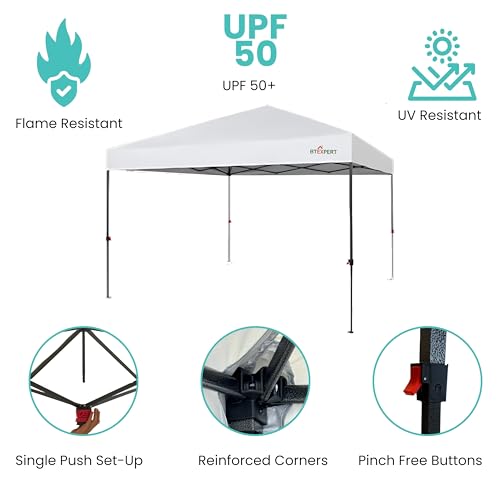 BTEXPERT 10x10ft 1-Person Setup Instant Pop Up Canopy Tent, One Touch Portable Commercial Shelter Outdoor Gazebo 1-Button Push Carrying Wheeled Bag for Home Party Deck Beach Wedding Camping Backyard - color: White, size: 10x10ft
