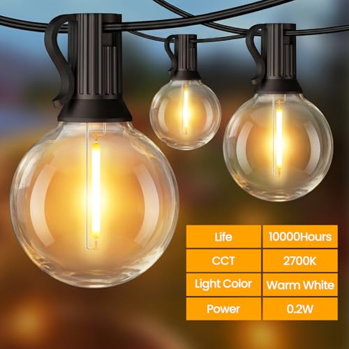 Mlambert 25FT Solar Powered String Lights Outdoor, Waterproof Solar Patio Light String with 10+1 Shatterproof LED G40 Bulbs for Backyard Garden-Black - color: Black