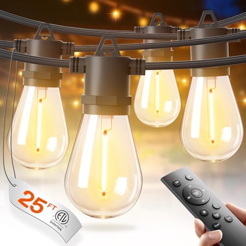 addlon 25FT LED Outdoor String Lights with Edison Shatterproof Bulbs, Heavy-Duty and Weatherproof Strand, Commercial Grade Patio Lights, Decorative for Garden or Patio, Black - size: 25FT