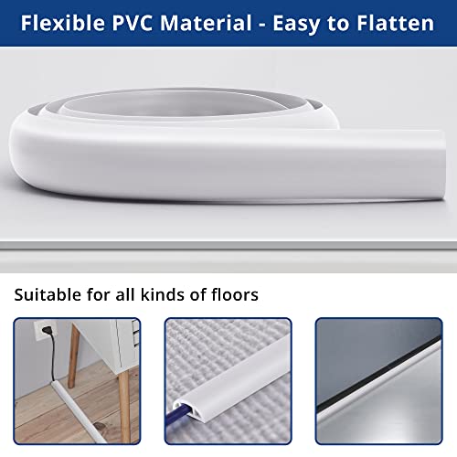 ZhiYo 6ft Cord Covers for Wires on Floor, Cord Hider Floor Hide Power Extension Cords, Soft PVC Cable Cover Cable Protector, Wire Cavity W0.47in H0.28in, White - color: White, size: W1.2'' x L6'