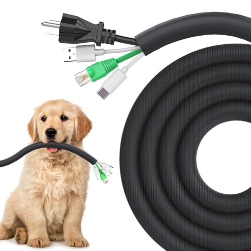 UOMTFAI Dog and Cat Cord Protector 25ft - 1/2inch, Flexible Cable Sleeve for Easy Cord Management, Protects Cables from Pets Chewing, Ideal for USB, Power, Audio and Video Cords - Black - color: Black, size: 1/2''-25ft