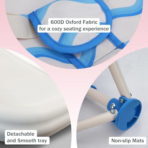 Tiny Marvels 3-in-1 Portable Baby Chair, Foldable Booster Seat with Removable Tray, Safety Harness & Carry Bag for Dining, Travel, Camping, Beach, 6M-3Y (Big Waive) - color: Big Waive