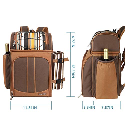 Hap Tim Picnic Basket Backpack for 2 Person with 2 Insulated Cooler Compartment, Wine Holder, Fleece Blanket, Cutlery Set, Wedding Gifts for Couples, Bridal Shower Gifts, Engagement Gifts - color: Brown, size: 2 Person