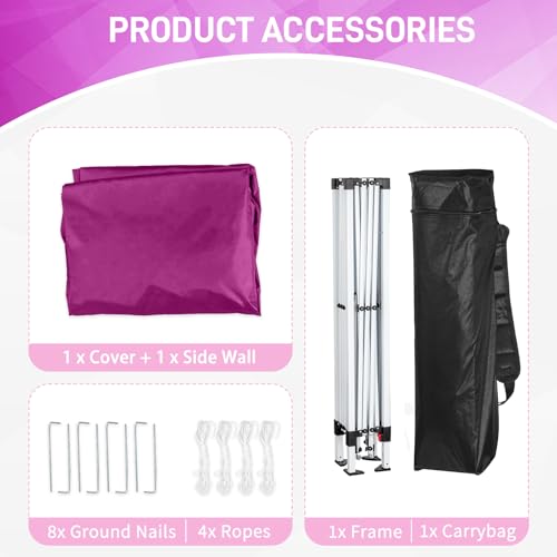 Outvita 6'x6' Pop Up Canopy Tent Commercial Instant Gazebo Tent, Waterproof & UV Protection Canopy Tent with Slant Legs & 1pc sidewall for Party Wedding Birthday BBQ Events - style: 6x6-pink
