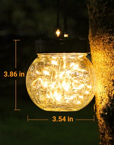 PARTPHONER Solar Lanterns Solar Lights Outdoor Waterproof 6-Pack, Solar Powered Hanging Lights Cracked Glass Hanging Globes for Christmas Decoration, Shepherd Hook, Garden Tree Ornaments - color: Black Cap Warm White Light, size: 6 Pack