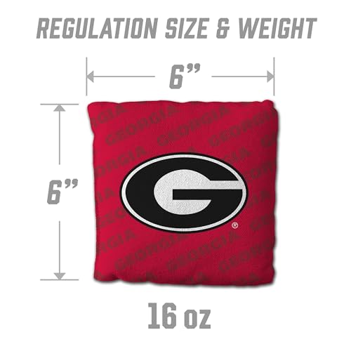 YouTheFan Officially-Licensed NCAA Set of 4 Cornhole Bags - All Weather Regulation 6” x 6” Size - 16oz Weight - Designed in USA - color: Georgia Bulldogs - Red