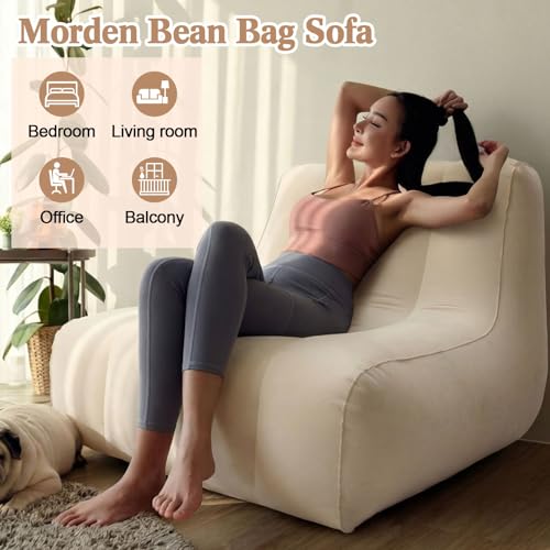 6 Pcs Inflatable Chairs for Adults, Blow up Couch with Electric Air Pump, Inflatable Chairs for Movie Night Flocking Portable Blow up Furniture Beanbag Sofa for Living Room Party (Beige) - color: Beige
