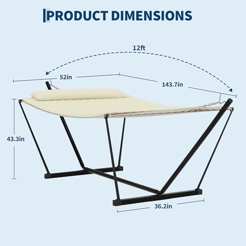 Garvee 2 Person Portable Double Hammock for Outdoor with Pillow, Heavy Duty Portable Hammock with Adjustable Steel Stand for Patio, Garden, Beach, Backyard - color: Off White, size: T-shaped Bracket