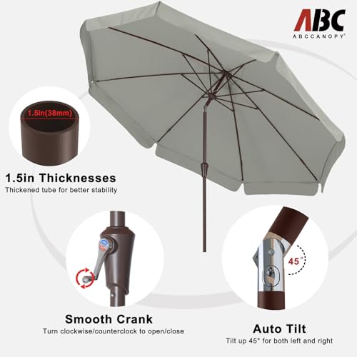 ABCCANOPY 9ft Scalloped Patio Umbrella, Outdoor Table Umbrella with Tilt and Crank, Fiberglass Ribs Deck Umbrella for Patio, Pool, Garden, Picnic (Light Gray) - color: Light Gray, size: 9ft