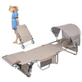 Wheel-To-Go Tanning Chair with Wheels Sun Canopy Umbrella Face Hole Thicker Washable Adjustable, Heavy Duty Folding Lay Flat Sun Lounge Chair Beach Outside Sunbathing Reading, UPF 50+ (Patent Design) - color: Beige, style: Standard Size + Sun Canopy Style