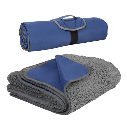 Tirrinia Large Waterproof Outdoor Blanket, Soft Warm Windproof Stadium Blanket with Sherpa Fleece and Foldable for Outdoor Sport, Baseball, Football, Beach, Concerts, Car - color: Navy Blue, size: 51”x 59”