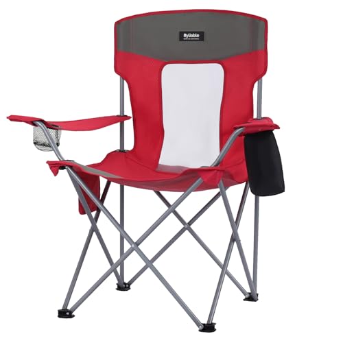 Camping Folding Chair Outdoor Lawn Portable Lightweight Camp Folding Chairs for Adult Outside with Cup Holder, Cooler Pouch & Side Pocket for Camping, Beach, Fishing, Sports or Tailgating Events, Red - color: Red