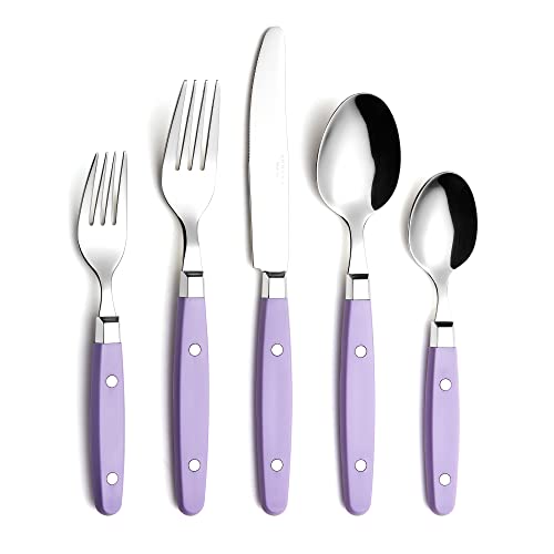 ANNOVA Silverware Set, Retro/Rivet Colorful Stainless Steel Tableware Kitchen Flatware Set Utensils, Includes Dinner Knives, Forks, Spoons, Salad Forks & Dessert Spoons (Lilac, 20 Pieces) - color: Lilac, size: 20 Pieces