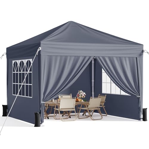 10x10 Pop Up Canopy with Sidewalls, Instant Portable Canopy Tent with Carry Bag for Commercial Events, Camping, Parties - Dark Grey - color: Dark Grey