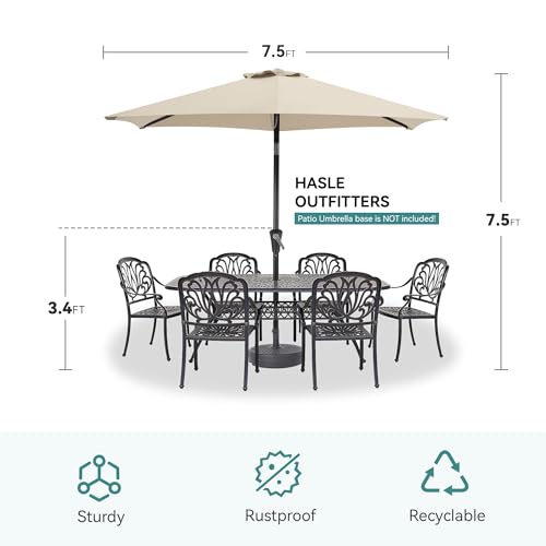 HASLE OUTFITTERS 7.5ft Patio Umbrella,Outdoor Table Umbrellas w/Heavy Duty Ribs, Effortless Crank and Push Button Tilt, Wind Resistant Sun Umbrella for Garden, Deck, Backyard, Pool, Beige - color: Beige-Round