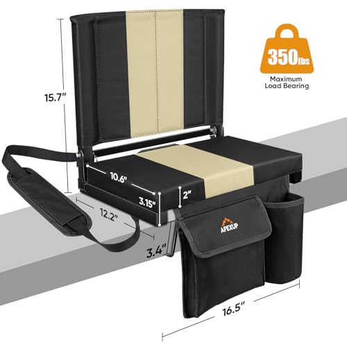 APEXUP Stadium Seats with Back Support, Portable Bleacher Seat with Large Pocket and Cup Holder, Wide Stadium Chair for Sports Events and Concerts - color: Steel Grey+gold