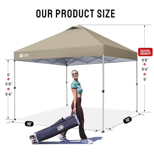 CROWN SHADES 10x10 Pop Up Canopy, Patented Center Lock One Push Tent Canopy, Newly Designed Storage Bag, 8 Stakes, 4 Ropes, Beige - color: Beige, size: 10x10