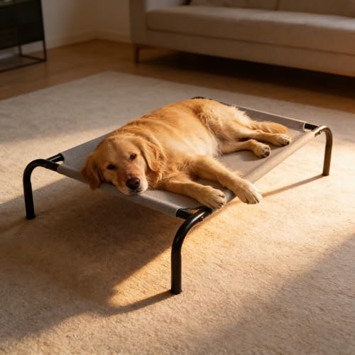 OUTSIDER Elevated Dog Bed with Breathable Mesh Fabric, Large Raised Pet Cot with Airflow and Support, Durable and Easy to Clean (Grey, Large) - size: Large