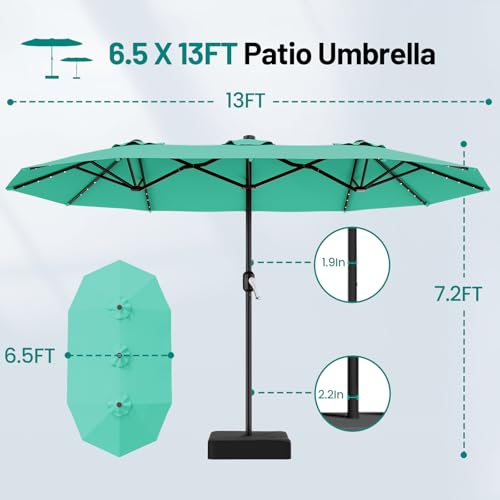 AreShark 13 FT Patio Umbrella with Solar Lights, Double-Sided Outdoor Table Umbrellas with Crank, Large Rectangular Market Umbrella for Porch, Lawn, Pool, Backyard, Cerulean - color: Cerulean, size: 6.5x13 Ft