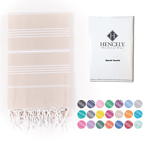 Hencely Turkish Beach Towel 37x68 Oversized, Sand-Free, Quick-Dry, Lightweight - Travel Essential for Pool & Bath - Striped 100% Cotton Bathroom Towels Accessories Gift (Beige) - color: Beige