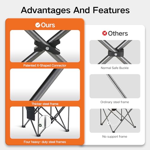 ALPHA CAMP Oversized Folding Camping Chair, Heavy Duty Portable Lawn Chairs with Cooler Bag, Side Pocket & Cup Holder, Folding Chairs for Outside Support 450 LBS - color: Black, size: Single Pack