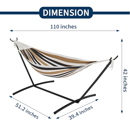 Double Hammock with Steel Stand - 2 Person Hammock Bed Indoor Outdoor, Brazilian-Style, with Carry Bag, 450lb Capacity, Portable & Easy Assembly, Coffee - color: Coffee