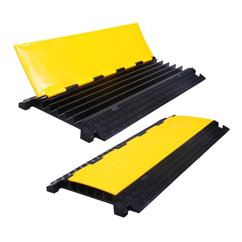 2PACK 5 Channel Cable Protector Ramp, Heavy Duty Rubber Driveway Cord Cover, Anti-Slip Wire Protector for Cables & Hoses, Indoor/Outdoor Safety Cover for Warehouse Garage - style: 5Channel x 2Pack