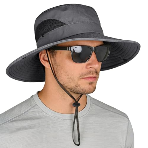 ZOORON Sun Hats for Men Women, Wide Brim Safari Hats UV Protection UPF50+ Waterproof Boonie Hats for Fishing Hiking Camping - color: 2pack-black+dark Gray