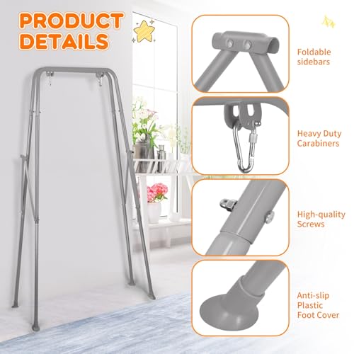 Baby Swing Stand, Heavy Duty Foldable Swing Stand A-Frame Metal Swing Stand Frame for Backyard Indoor & Outdoor Use (Hammock Chair not Included) (Gray) - color: Gray