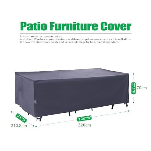 F&J Outdoors Heavy Duty Waterproof Anti-UV Rip-stop Fabric Large Patio Furniture Covers, Grey, 126"x83"x27.5" - size: 126"(w)x83"(d)x27.5"(h)