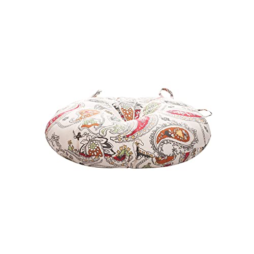 Magpie Fabrics Outdoor Round Bistro Seat Cushions with Ties, 15"x15"x4" Set of 2, Tufted Waterproof Barstool Chair Pads for Patio Home Garden Office, Paisley Beige Red - color: Paisley Red Beige