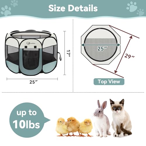 Siedihit Dog Cat Playpen, Puppy Pet Playpen Indoor for Small Dog Crate Tent Cage Outdoor, Portable Pop Up Dogs Enclosure Kennel with Carrying Case for Dogs/Cats/Rabbits(Grey, Small - color: Grey