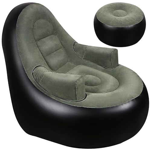 Thickened Inflatable Couch with Armrest＆Ottoman, Blow Up Lounger Chair,Folding Air Chair for Adults,Inflatable Lazy Sofa Perfect for Rooms, Camping or Home(Without Pump,Black) - color: Black
