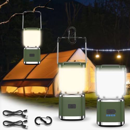 Camping Lantern 2 Pack Lanterns for Power Outages, LED Camping Lights for Tent Hanging, Camp Light Tent Lamp with 20 Hours Runtime, Stepless Dimming, Waterproof Camping Lamp for Hurricane (4 inch) - size: Dark Green-2 PACK