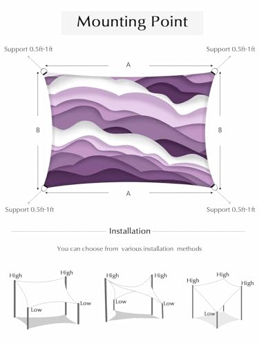 Ocean Waves Sun Shade Sail 8' x 10' Purple White Wave Gradient Waterproof Sun Shade Rectangle UV Block Canopy Awning Outdoor Sunshade for Patio Porch Pergola Deck Backyard Garden - color: Purple, size: 8' x 10'