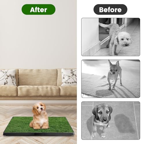 20 x 25 inches Dog Grass Pee Pads, 3-Layer Artificial Fake Grass Rug Pad for Puppy Potty, Washable Training Pad with Tray, Grass Mat for Dog Indoor Outdoor Use, Easy to Clean